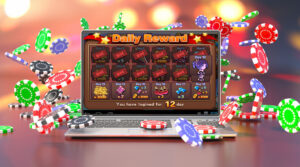 online slot machine bonuses and promotions - computer screen with slot game - real action slots